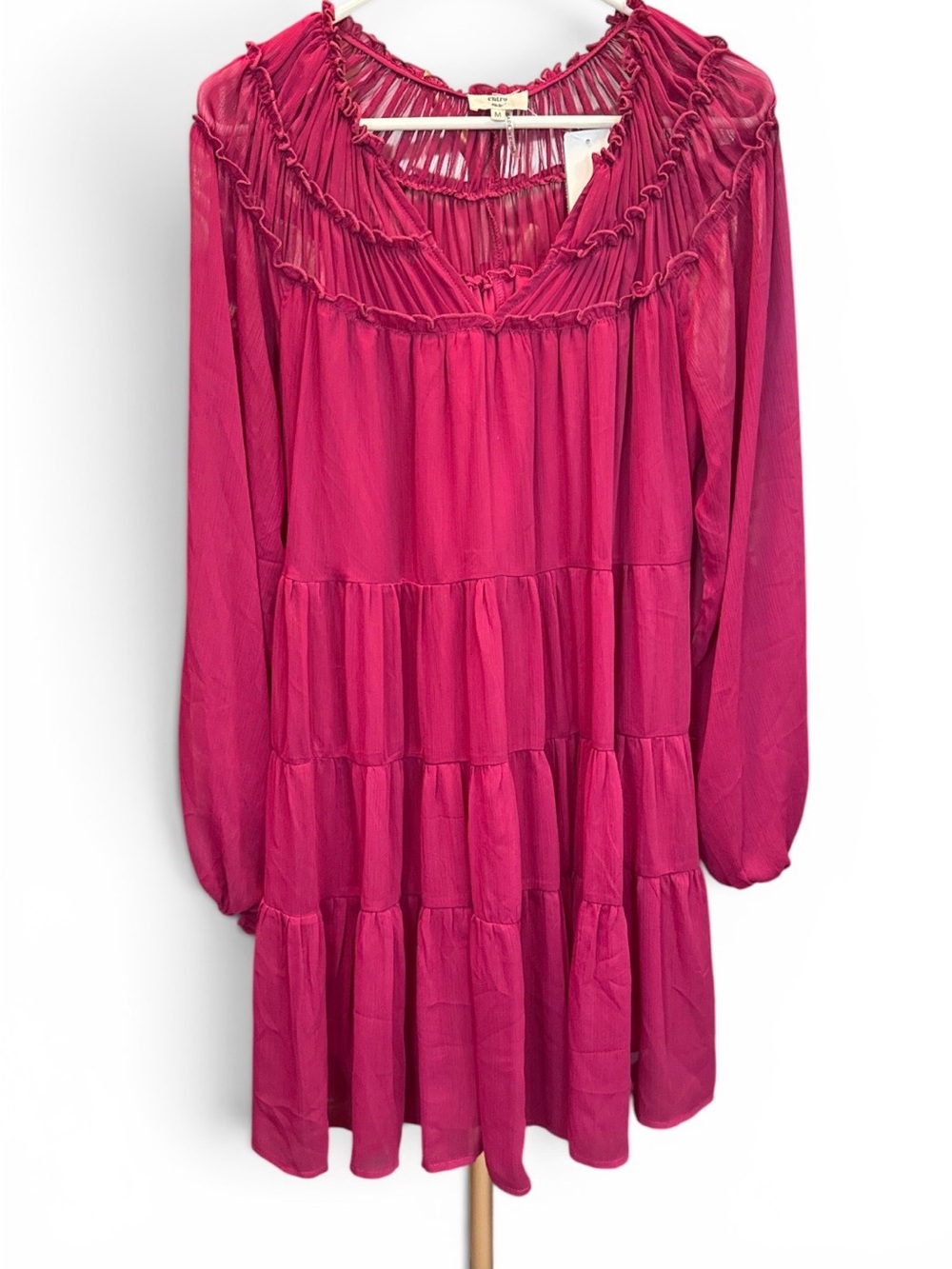 entro Burgundy Tiered Peasant Tunic Dress Sz Medium